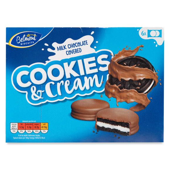 Belmont Milk Chocolate Covered Cookies & Cream Biscuits 240g/12 Pack